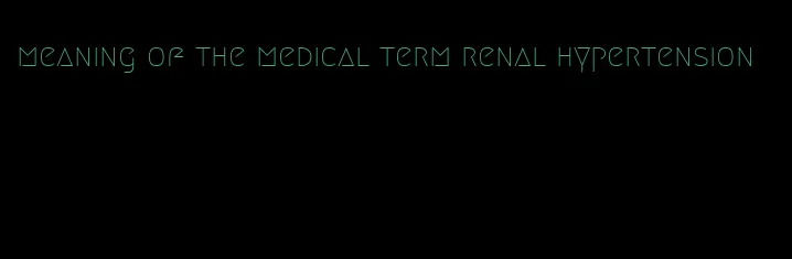meaning of the medical term renal hypertension
